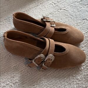 Brown Suede Shoes with Buckle Detail